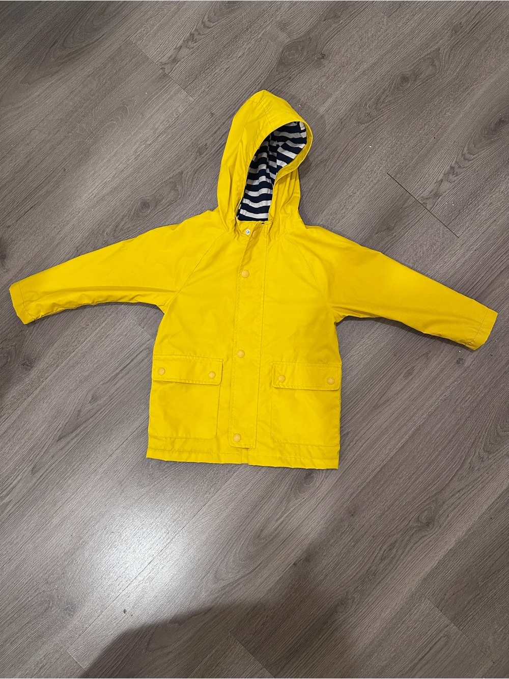 GAP Bright Yellow Hooded Raincoat with Striped Lining